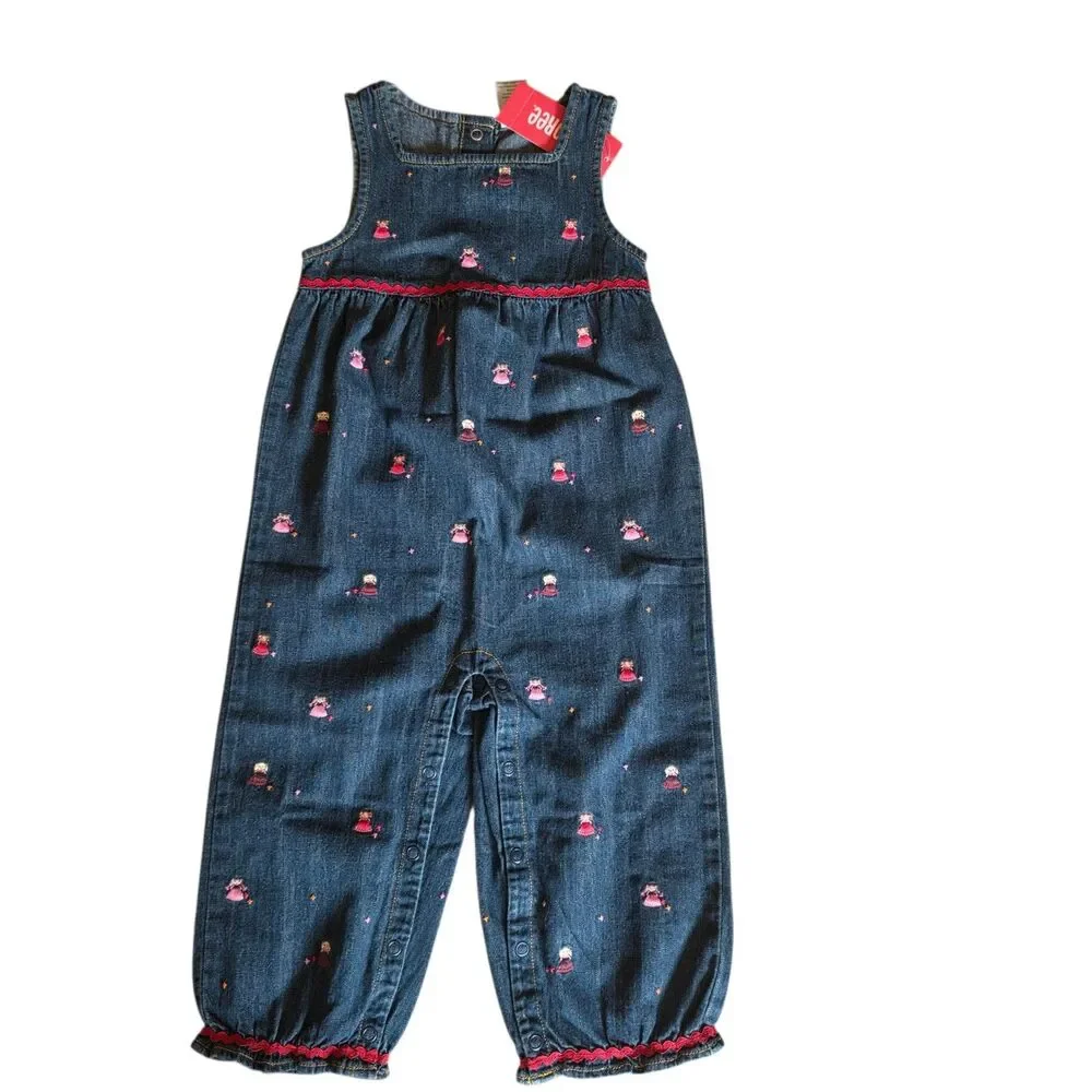 NWT Gymboree Peruvian Doll Denim Overalls Romper Size 2T Blue Embroidered Y2K